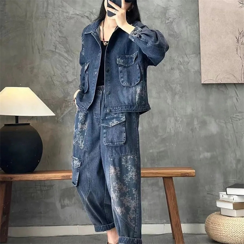Winter Clothing Women Sale - 2025 Jesienna kurtka dżinsowa Garnitury w