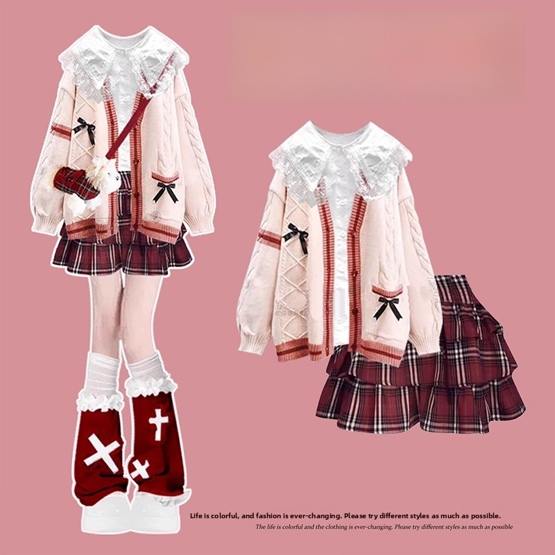 Winter Under Clothing - Czerwona sukienka swetrowa w kratę, moda